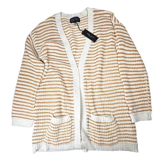 NWT Romeo & Juliet Open Front Striped Cardigan Sz.L Cream Longline Coastal Boho - Picture 11 of 11